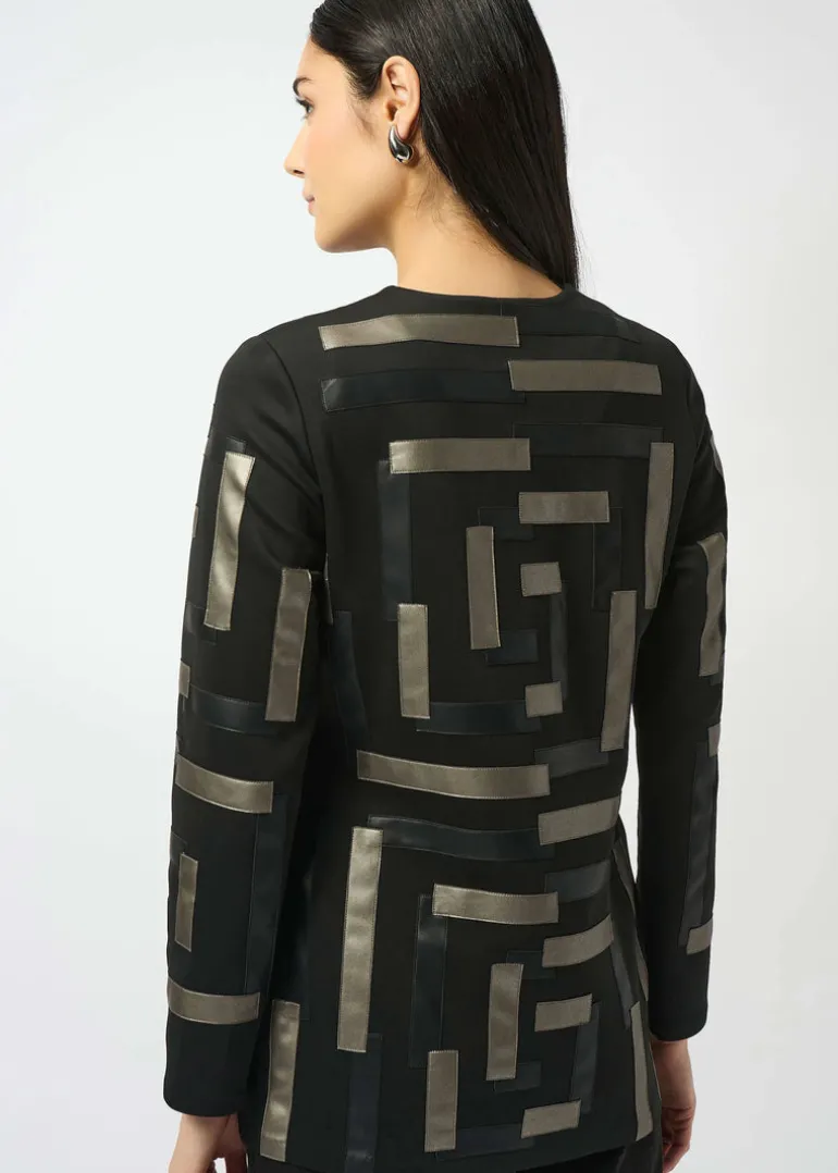 Joseph Ribkoff - Scuba & Leatherette Collarless Jacket