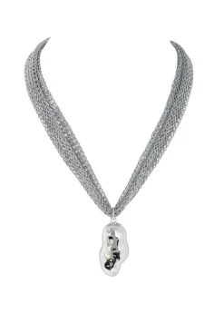 Merx - Chain Cord Silver Nugget Pendant Necklace