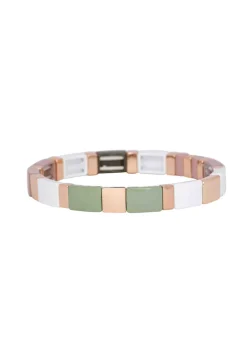 Merx - Green and Pink Enamel Tile Bracelet